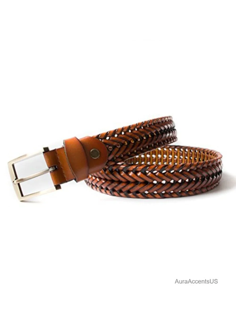 Men's Genuine Leather Braided Woven Belt 35mm Pin Buckle Casual Dress